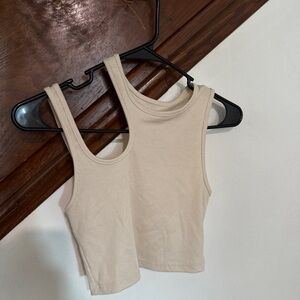 SHEIN Cream Ribbed Tank Top